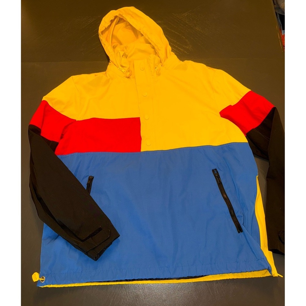 Men Flag Windbreaker Jacket Colorblock Anorak Hooded Streetwear‎ XL Lightweight